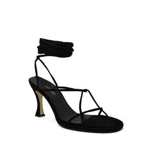 ILIO SMERALDO Womens Black Ilenia Round Toe Flare Leather Heeled Sandal 40